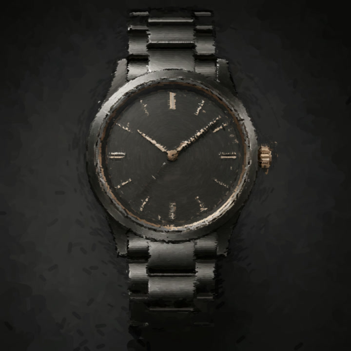 Gouache watch study built from rendered brushstrokes
