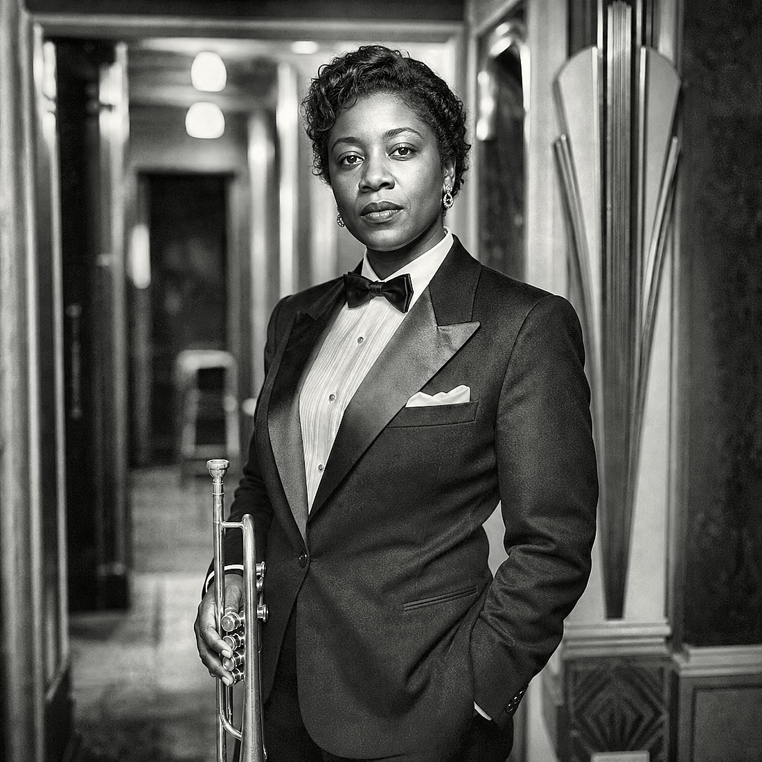 Restored archival portrait of a fictional jazz trumpeter