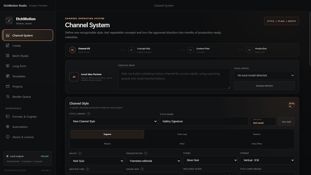 EtchMotion Channel Kit interface